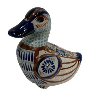 VTG Tonala Mexican Pottery Folk Art Duck Figurine Handmade Signed Hand Painted